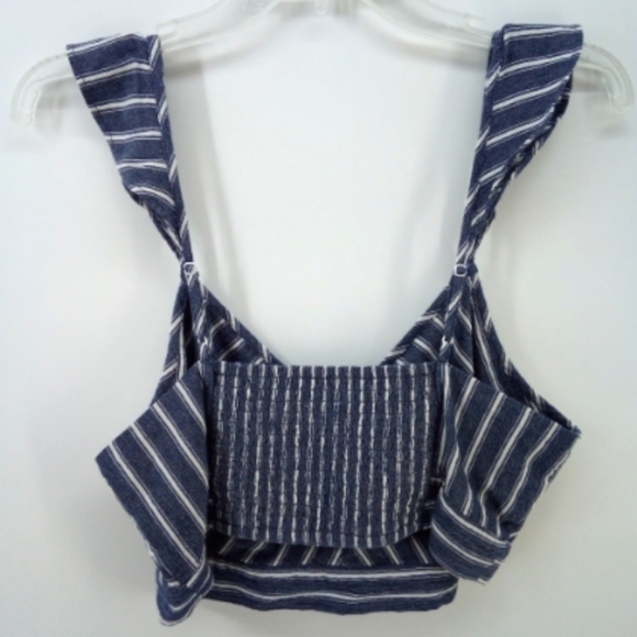 AEO Chambray Striped Crop Top Smocked Cotton Blend 2016 L American Eagle - Picture 7 of 16